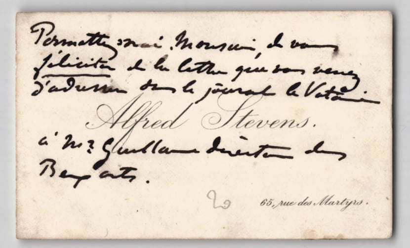 Alfred Stevens - Carte autographe - Lettre dans Le Voltaire - XIX&egrave;me. Alfred Stevens