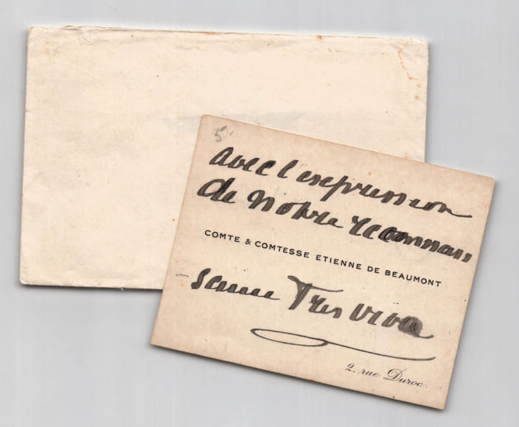 Comte et Comtesse de Beaumont - Carte autographe sign&eacute;e - Remerciements. Comte et Comtesse &Eacute;tienne de Beaumont