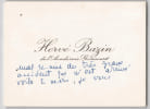 Herv&eacute; Bazin - Carte autographe sign&eacute;e - Grave accident et maison de repos - XXe si&egrave;cle. Herv&eacute; Bazin