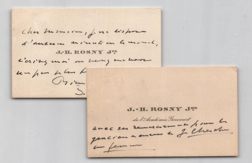 J.-H. Rosny jeune - 2 Cartes autographes sign&eacute;es - Acad&eacute;mie Goncourt. J.-H. Rosny jeune
