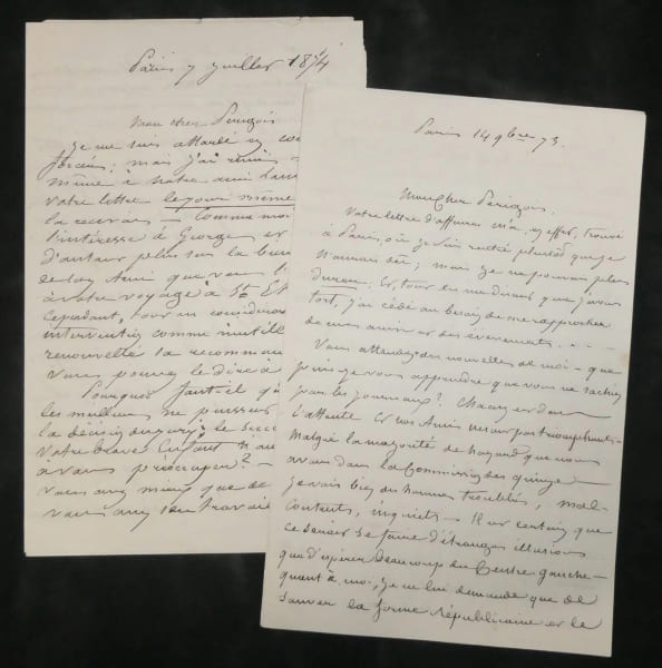 A. Fleury &agrave; E. P&eacute;rigois - 2 L.A.S. - Amis de George Sand - Septennat 1873-74. Alphonse Fleury