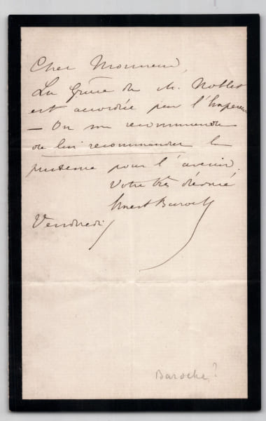 Ernest Baroche - Lettre autographe sign&eacute;e - Gr&acirc;ce imp&eacute;riale accord&eacute;e - XIX&egrave;me. Ernest Baroche