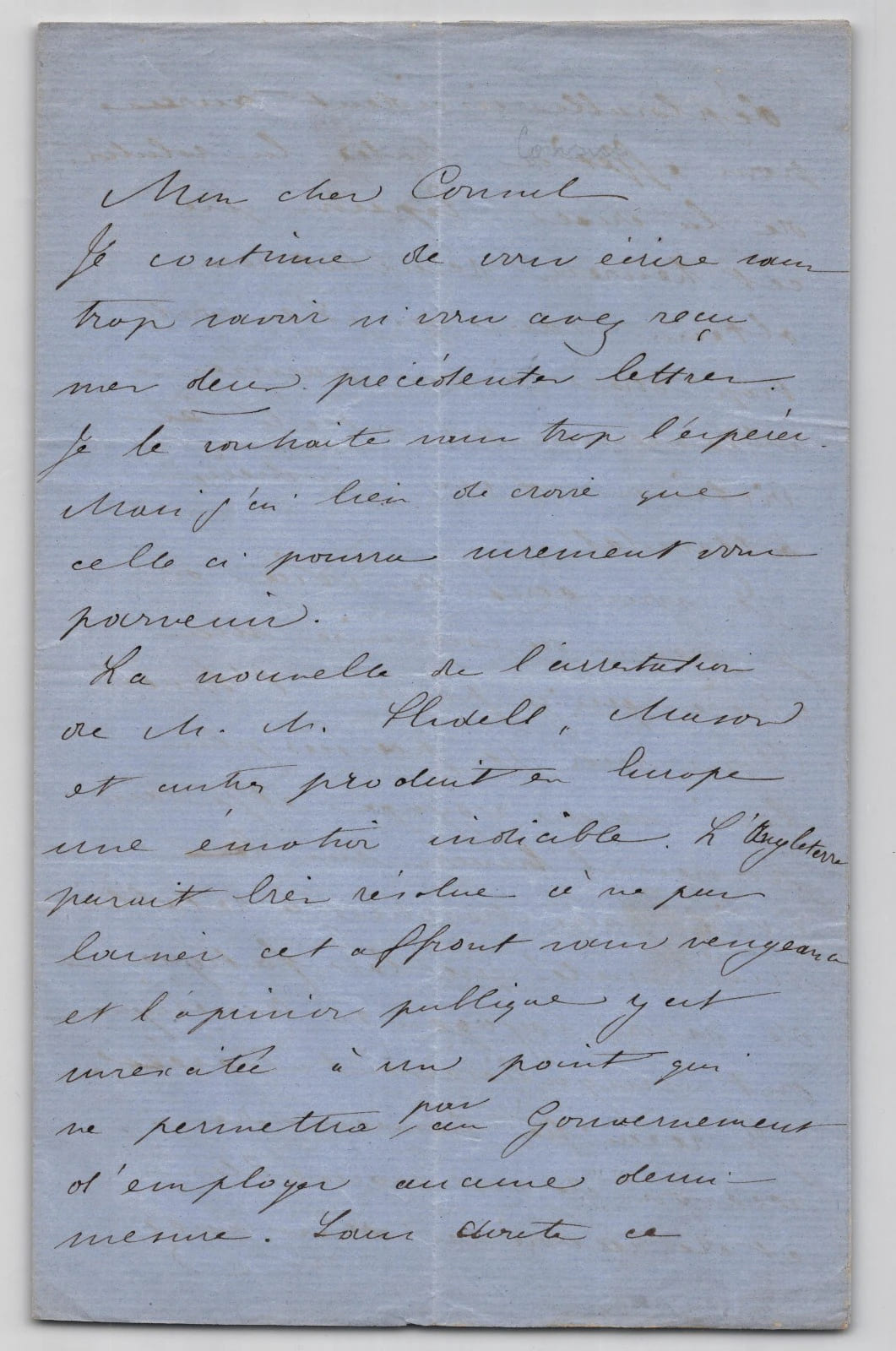 Ernest Baroche - Lettre autographe sign&eacute;e - Affaire du Trent, Judah Benjamin. Ernest Baroche