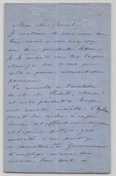 Ernest Baroche - Lettre autographe sign&eacute;e - Affaire du Trent, Judah Benjamin. Ernest Baroche