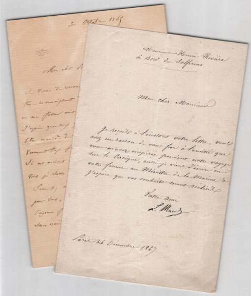 Prince Lucien Murat - 2 Lettres autographes sign&eacute;es &agrave; l'officier H. Rivi&egrave;re. Lucien Murat