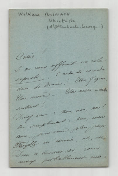 William Busnach - Lettre autographe sign&eacute;e - Com&eacute;dienne Ana&iuml;s - 1882. William Busnach