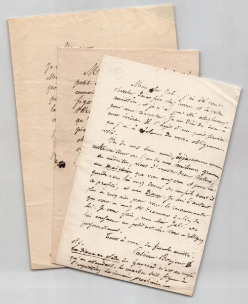 Casimir Bonjour - Lot de 3 L.A.S., dont 2 &agrave; Auguste Jal - 1829-1833. Casimir Bonjour