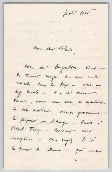 Gaston Boissier - Lettre autographe sign&eacute;e &agrave; Paul Meyer - Acad&eacute;mie Fran&ccedil;aise. Gaston Boissier
