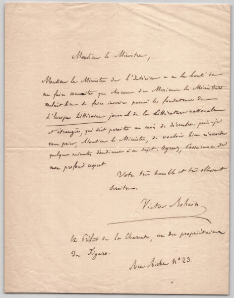 Victor Bohain - Lettre autographe sign&eacute;e - L'Europe litt&eacute;raire - 1832. Victor Bohain