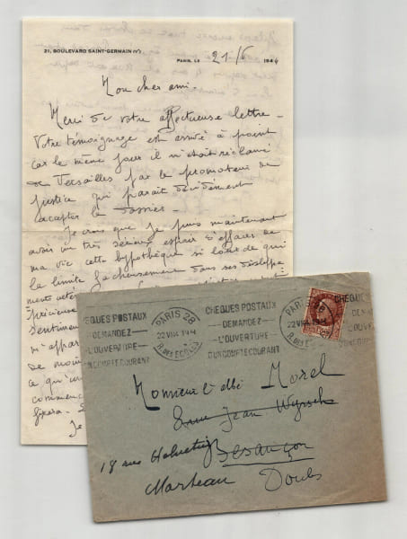 Jean-Fran&ccedil;ois No&euml;l - Lettre autographe sign&eacute;e &agrave; l'abb&eacute; Morel - Occupation 1944. Jean-Fran&ccedil;ois No&euml;l