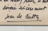 Jean de Mitty - Lettre autographe sign&eacute;e - Article et pr&eacute;occupations d'argent. Jean de Mitty