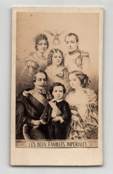 Reproduction photographique au format carte de visite - "Les Deux Familles Imp&eacute;riales" (Napol&eacute;on Ier et Napol&eacute;on III) par Gangloff - Second Empire, ...