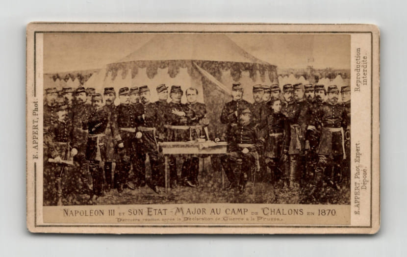 Photomontage CDV Napol&eacute;on III & son &Eacute;tat-Major Camp de Ch&acirc;lons 1870 par Appert. Eug&egrave;ne Appert