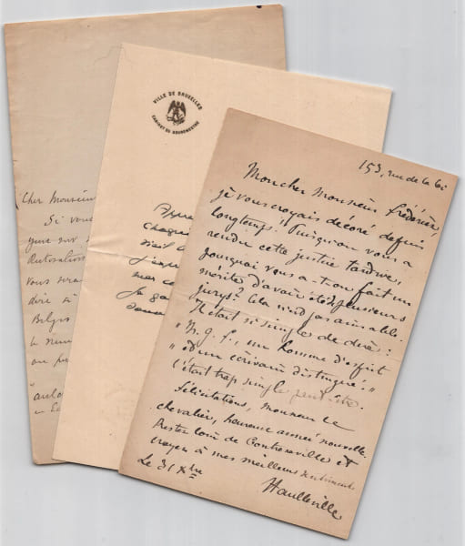Ensemble de 3 L.A.S. - Alfred Fr&eacute;d&eacute;rix (Congo belge) - Haulleville - 1891-1936. Arthur Houghton ; Adolphe Max ; Prosper de Haulleville