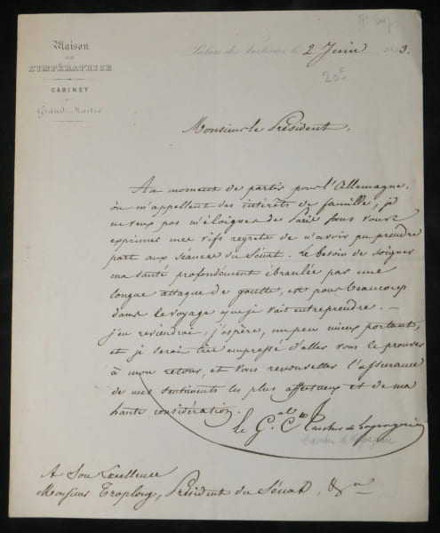 Comte Tascher de La Pagerie - Lettre autographe sign&eacute;e &agrave; Troplong - 1853. Comte Tascher de La Pagerie
