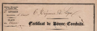 G&eacute;n&eacute;ral Ch. Bourbaki Certificat de bonne conduite sign&eacute;, S&eacute;bastopol Crim&eacute;e 1854. Bourbaki, Charles