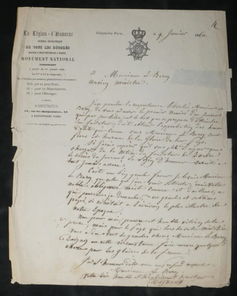 Magnard - Lettre autographe sign&eacute;e - Fondateur du journal La L&eacute;gion d'Honneur - Napol&eacute;on Ier - 1860. Magnard