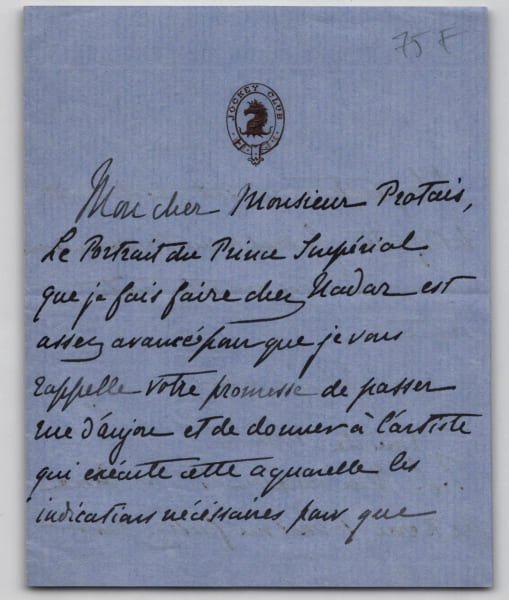 Louis de Turenne, officier de hussards et membre du Jockey Club - Lettre autographe sign&eacute;e - Adress&eacute;e au peintre Alexandre Protais - Portrait du ...