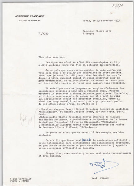 L.S. Ren&eacute; HUYGHE &agrave; P. L&Eacute;VY (1973) &Eacute;dition d'Art, Maurice Druon, Mus&eacute;es. Ren&eacute; HUYGHE