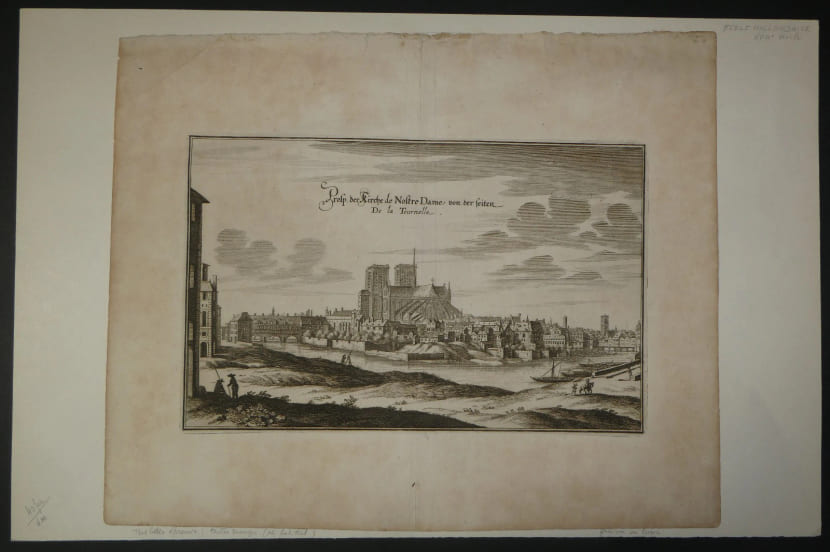 Matth&auml;us Merian – Vue grav&eacute;e de Notre-Dame de Paris depuis la Tournelle – 1655. Matth&auml;us Merian