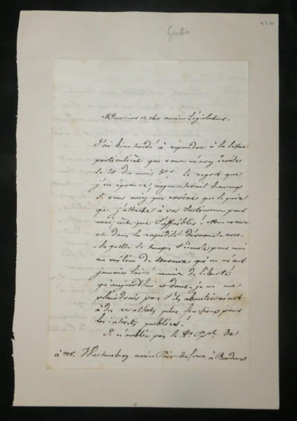 Th&eacute;odore Gr&eacute;terin - Lettre autographe sign&eacute;e - Wustenberg, Bordeaux - 1849. Th&eacute;odore Gr&eacute;terin