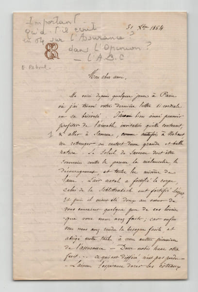 Eug&egrave;ne REBOUL - Lettre autographe sign&eacute;e - Edmond About - Assurance - 1864. Eug&egrave;ne REBOUL
