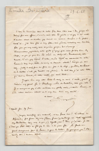 &Eacute;mile Boissi&egrave;re - Lettre autographe sign&eacute;e &agrave; Edmond About. &Eacute;mile Boissi&egrave;re