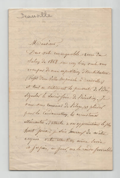 Poix - Lettre autographe sign&eacute;e &agrave; Edmond About villa &agrave; Deauville - Salon de 1868. Poix