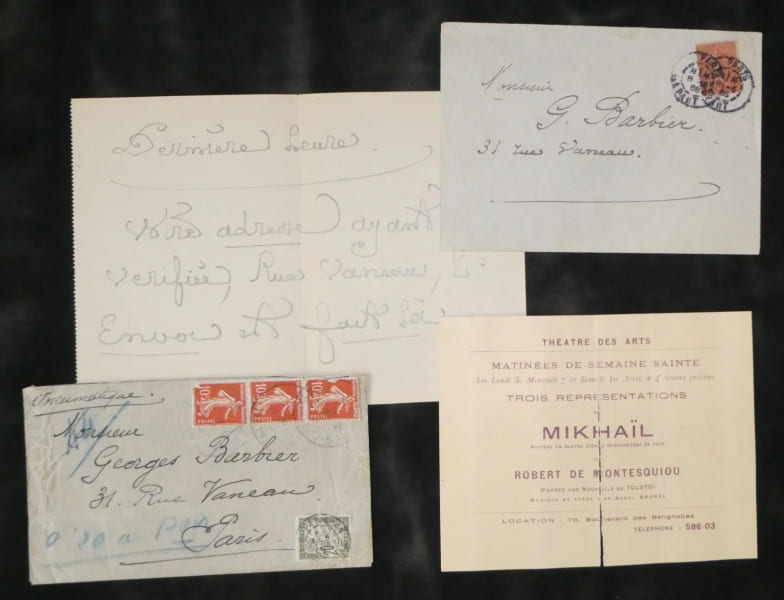 Robert de Montesquiou - Billet et 2 enveloppes autographes - G. Barbier - 1906. Robert de Montesquiou