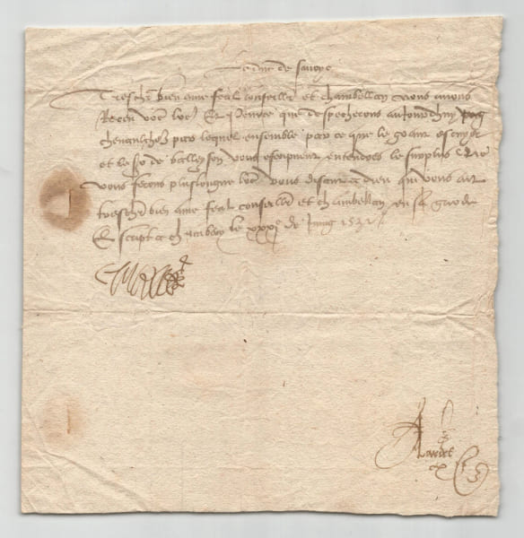 Charles II, Duc de Savoie - Lettre sign&eacute;e au seigneur de Longecombe - 1532. Charles II, Duc de Savoie