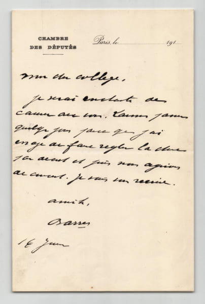 Maurice Barr&egrave;s - Lettre autographe sign&eacute;e - &laquo; nous agirions de concert &raquo;. Maurice Barr&egrave;s