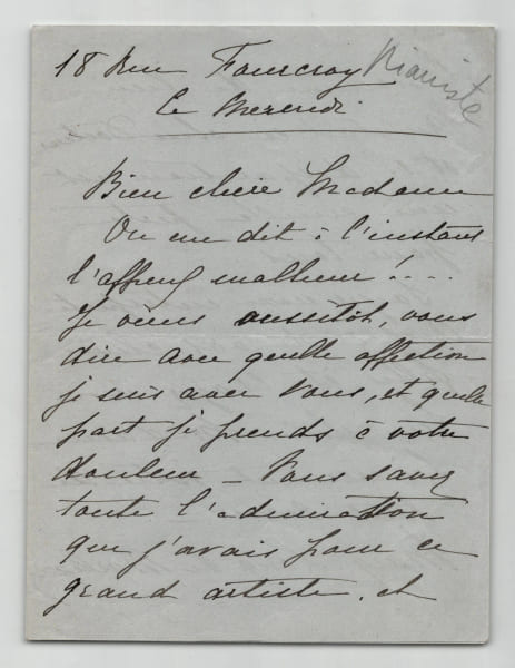 Marguerite Long - Pianiste - Lettre autographe sign&eacute;e - Condol&eacute;ances. Marguerite Long