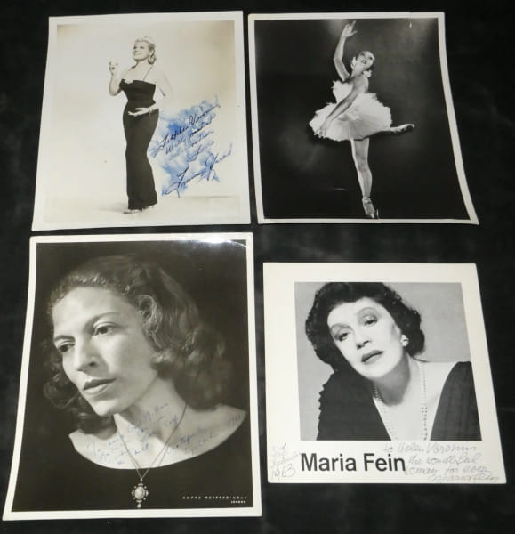 Lot de 4 d&eacute;dicaces &agrave; Mme Voronin - Londres 1963-66. Frances Yeend, Maria Fein, Andr&eacute;e Millaire, Lotte Meitner-Graf