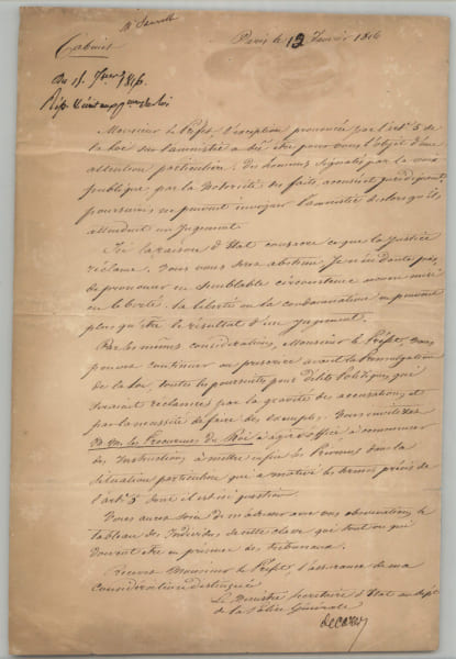 &Eacute;lie Decazes - Lettre sign&eacute;e - Loi d'amnistie, Police g&eacute;n&eacute;rale - 1816. &Eacute;lie Decazes