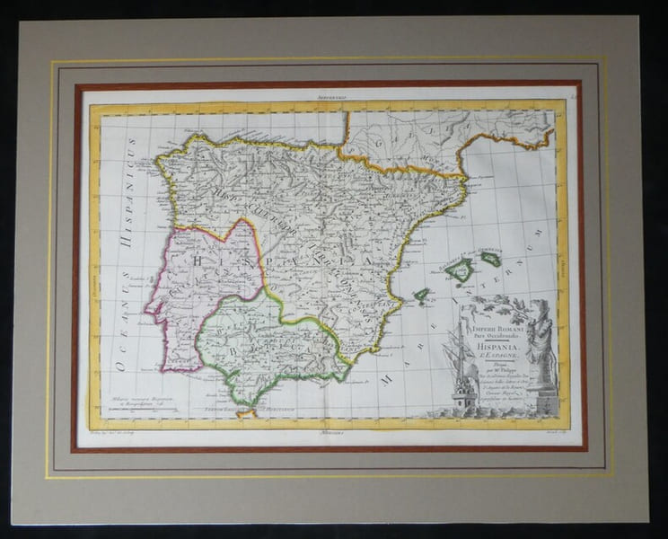Carte Ancienne de l'Espagne (Hispanie Romaine) - Philippe de Pr&eacute;tot - Gravure. Philippe de Pr&eacute;tot / Maurille-Antoine Moithey