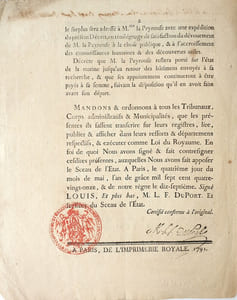 Loi relative a M. de la Peyrouse, & à l'impression des cartes par lui envoyées. Donnée a Paris, le 4 mai 1791.