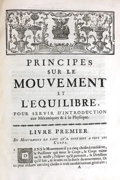Principes sur le mouvement et l'équilibre, pour servir d'introduction aux mécaniques & à la physique.. TRABAUD.