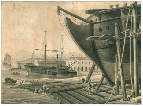 [DESSIN AU LAVIS D'ENCRE - SCENE DE VIE D'ARSENAL VERS 1800 / INK WASH DRAWING - ARSENAL LIFE SCENE CIRCA 1800].. undefined