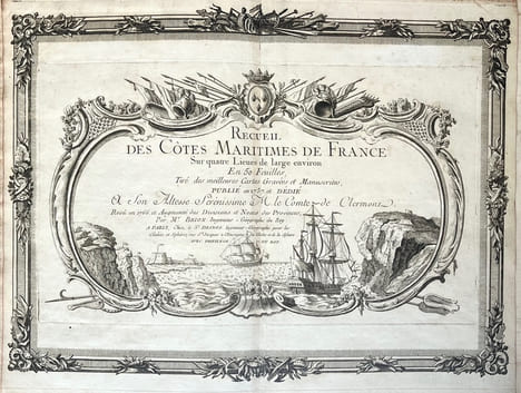 Recueil des Côtes Maritimes de France sur quatre Lieues de large environ, en 50 feuilles tiré des meilleures cartes gravées et manuscrites, publié en ...