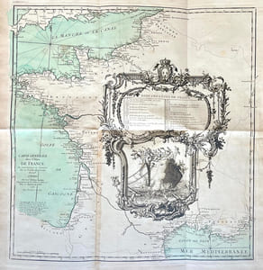 Recueil des Côtes Maritimes de France sur quatre Lieues de large environ, en 50 feuilles tiré des meilleures cartes gravées et manuscrites, publié en 1757, et dédié à son altesse sérénissime M. le Comte de Clermont. Revu en 1766 et augmenté des divisions et noms des provinces, par Monsieur Brion, Ingénieur -Géographe du Roy.