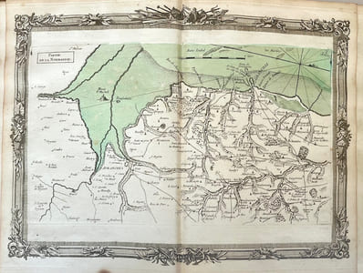 Recueil des Côtes Maritimes de France sur quatre Lieues de large environ, en 50 feuilles tiré des meilleures cartes gravées et manuscrites, publié en 1757, et dédié à son altesse sérénissime M. le Comte de Clermont. Revu en 1766 et augmenté des divisions et noms des provinces, par Monsieur Brion, Ingénieur -Géographe du Roy.