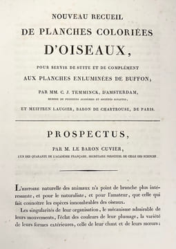 Nouveau recueil de planches coloriées doiseaux, pour servir de suite et de complément aux planches enluminées de Buffon []. TEMMINCK (Coenraad Jacob) ...