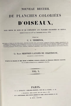 Nouveau recueil de planches coloriées doiseaux, pour servir de suite et de complément aux planches enluminées de Buffon []. TEMMINCK (Coenraad Jacob) ...