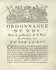 ORDONNANCE DU ROI pour la publication de la Paix. Du 3 Novembre 1783. KONIGLICHE BERORNUNG, Die offentliche Bertundingung des Friedens betressen. Vom 3 wintermonat 1783.