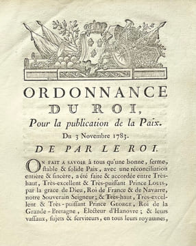 ORDONNANCE DU ROI pour la publication de la Paix. Du 3 Novembre 1783. KONIGLICHE BERORNUNG, Die offentliche Bertundingung des Friedens betressen. Vom ...