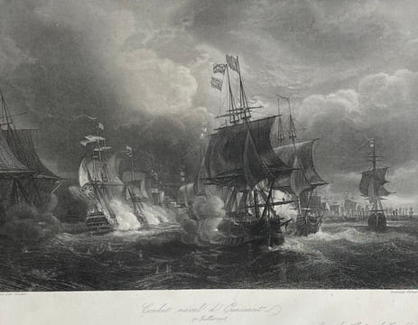 [Suite de 17 gravures figurant les batailles navales de la guerre d'indépendance américaine extraites de:/Suite of 17 engravings depicting the naval ...