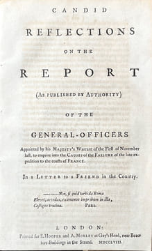 CANDID REFLECTIONS ON THE REPORT (AS PUBLISHED BY AUTHORITY) OF THE GENERAL-OFFICERS Appointed by his MAJESTY'S Warrant of the First of November last, ...
