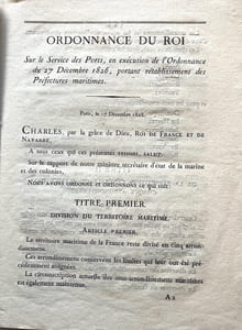 ORDONNANCE DU ROI SUR LE SERVICE DES PORTS, en exécution de l'ordonnance du 27 décembre 1826, portant rétablissement des préfectures maritimes.