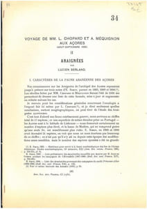 Voyages de MM. L. Chopard et A. Méquignon aux Açores (Aout-septembre 1930). II. Araignées.