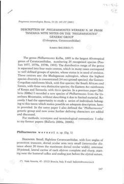 Description of Philharmostes werneri n. sp. from Tanzania with notes on the "Philharmostes" generic group (Coleoptera, Ceratocanthidae).. Ballerio, ...